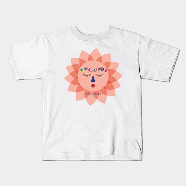 Colorful cute funny sun Frida kahlo portrait viva la vida mexican painter Kids T-Shirt by sugarcloudlb-studio